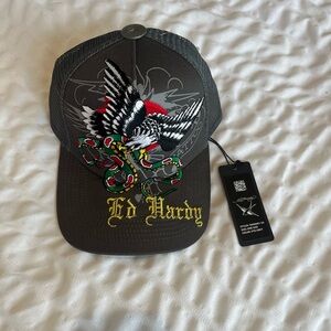 NWT - Ed Hardy Gray Embroidered Cap